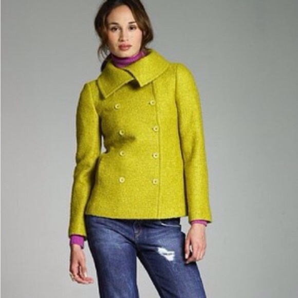 J. Crew Lucille Boucle Mohair Double Breasted Pea Coat Chartreuse - 2 - Picture 1 of 13